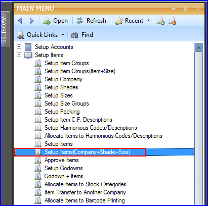 Setup Items Company Shade Size